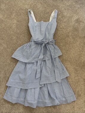 JCrew Striped Blue & White Tiered Tie-Waist Sundress